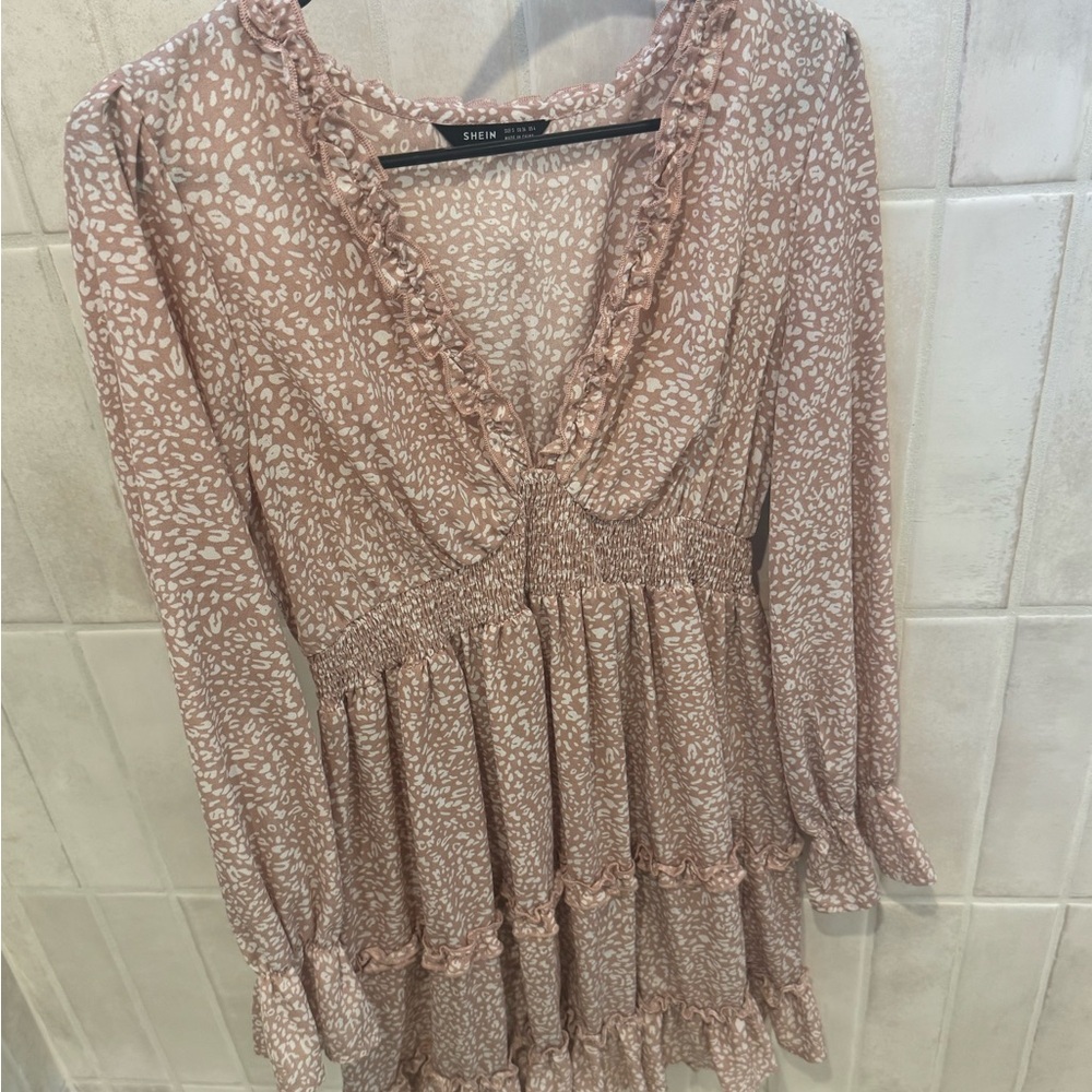 SHEIN Blush Floral Ruffle Dress